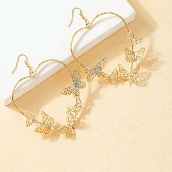 💖Rhinestone Butterfly Decor Heart Drop Earrings - Picture 3 of 4